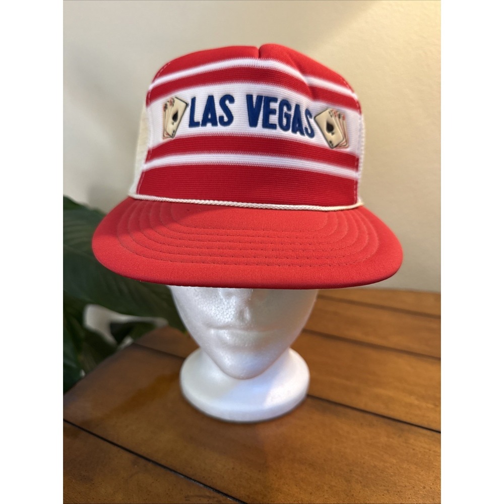 Vintage EUC Viva Las Vegas White and Red Hat Cap Snapback Adjustable Poker Card